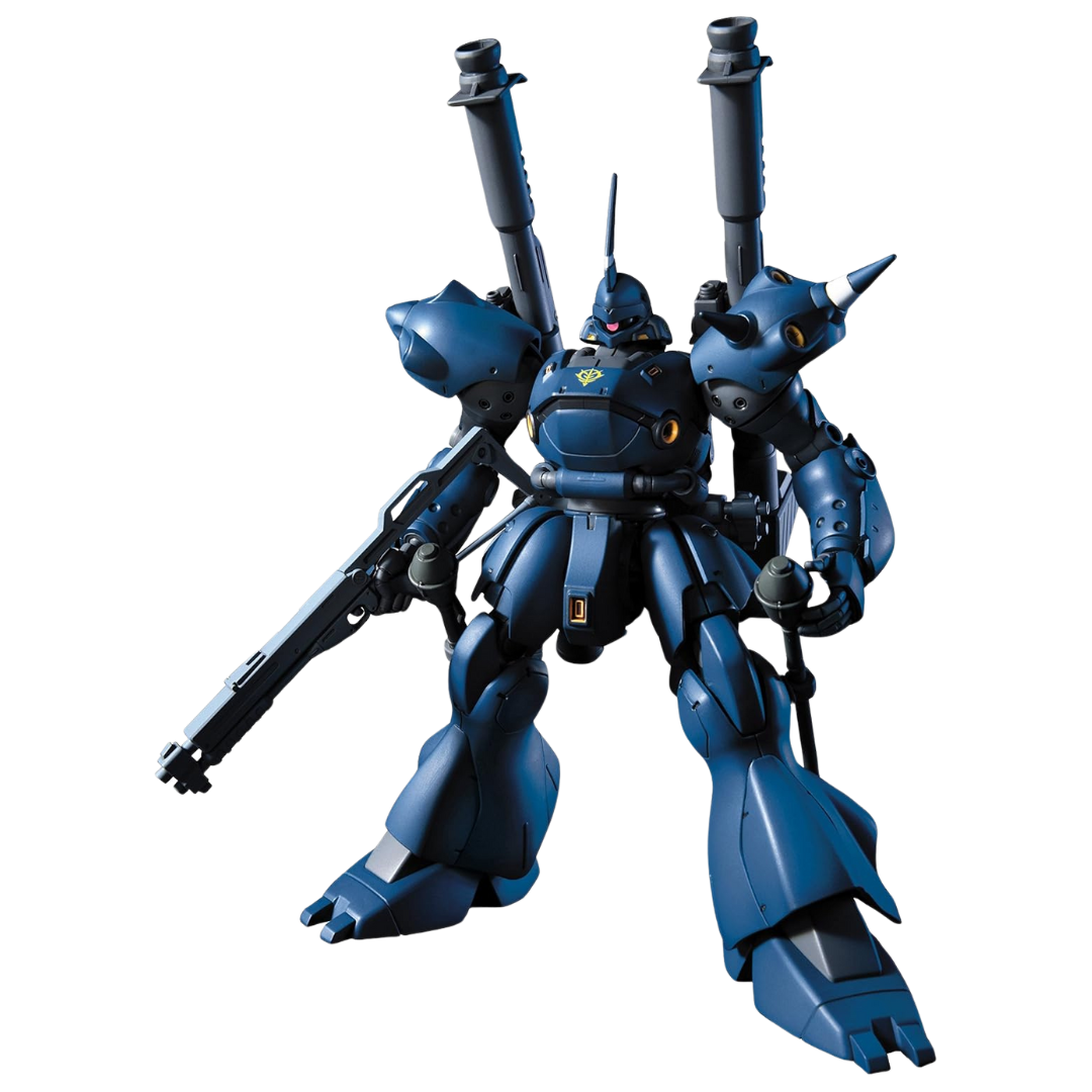 HG MS-18E Kämpfer model kit from Mobile Suit Gundam 0080, featuring a highly detailed Zeon assault mobile suit with dual shotguns, bazookas, and chain mines.