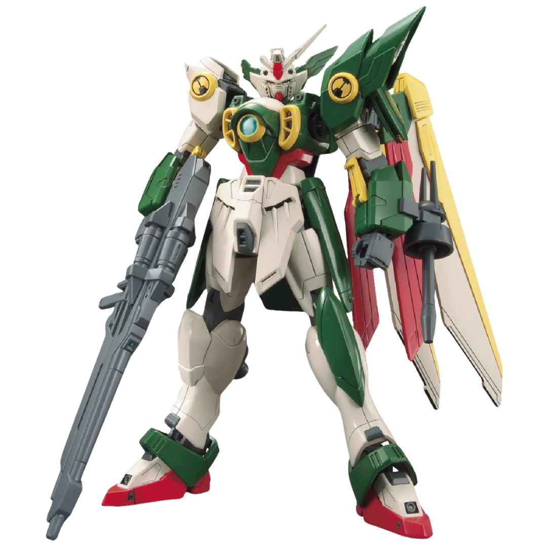 Bandai HG Wing Gundam Fenice model kit assembled and posed with rifle and shield