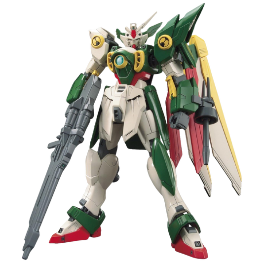 Bandai HG Wing Gundam Fenice model kit assembled and posed with rifle and shield