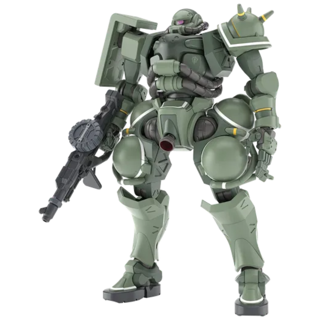Bandai HG Zaku GQ model kit assembled and posed with weapon accessories