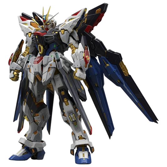 Bandai MGEX Strike Freedom Gundam model kit with gold internal frame and DRAGOON system deployed