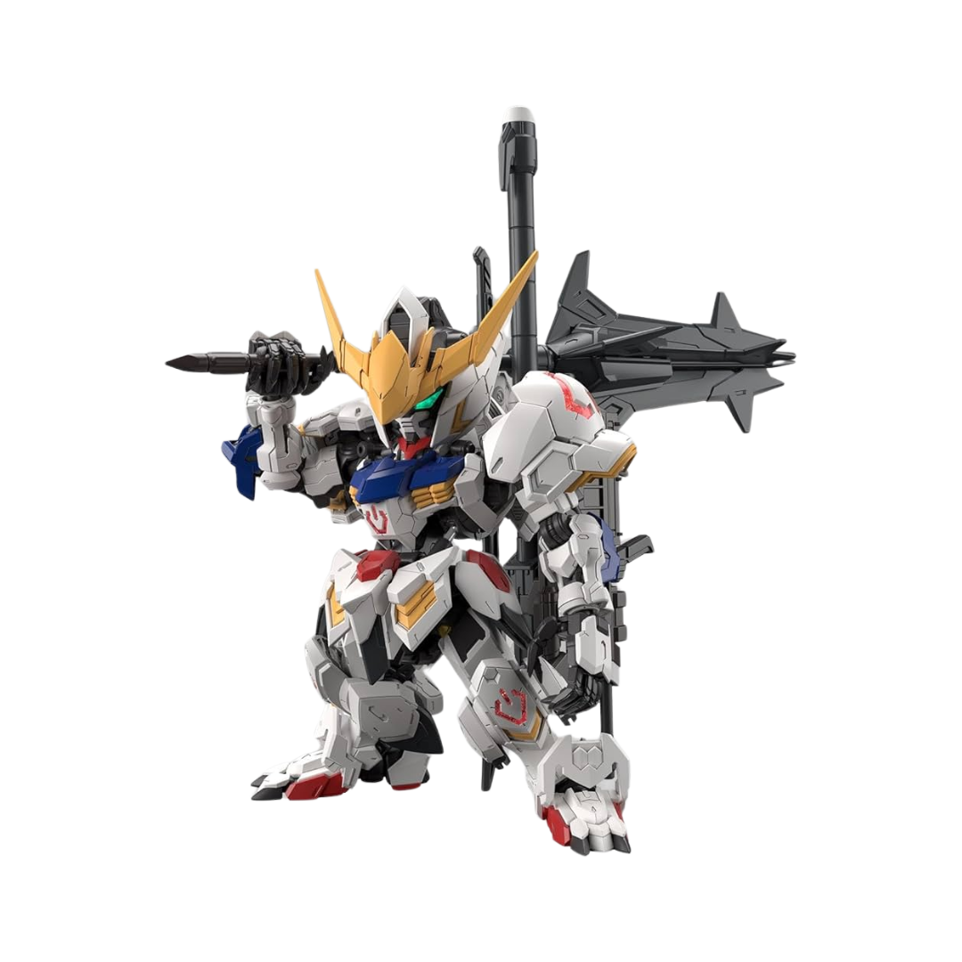 Gundam Barbatos MGSD model in a battle-ready stance with full articulation.