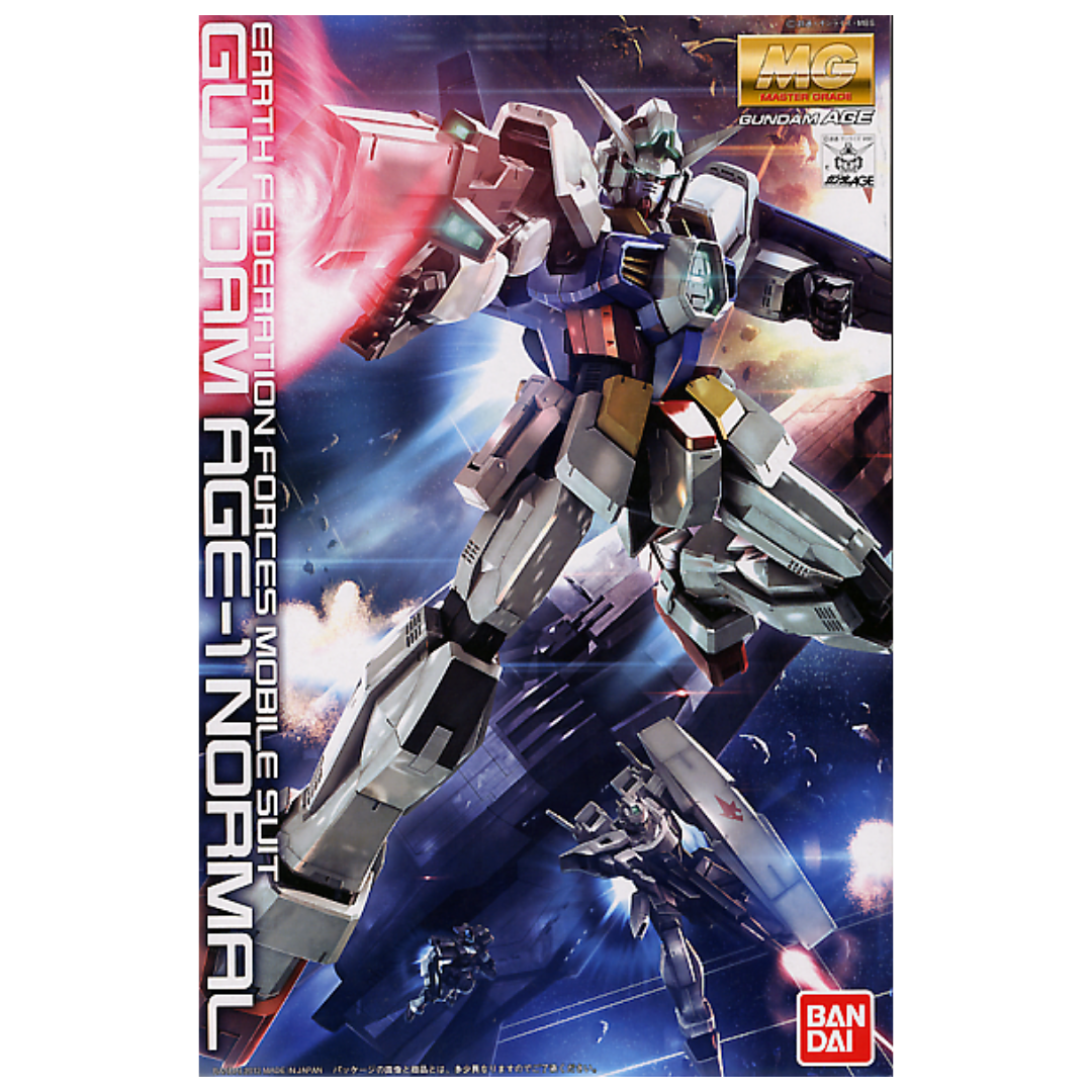 Bandai MG AGE-1 Normal Gundam AGE box art featuring the iconic Mobile Suit in an action pose.