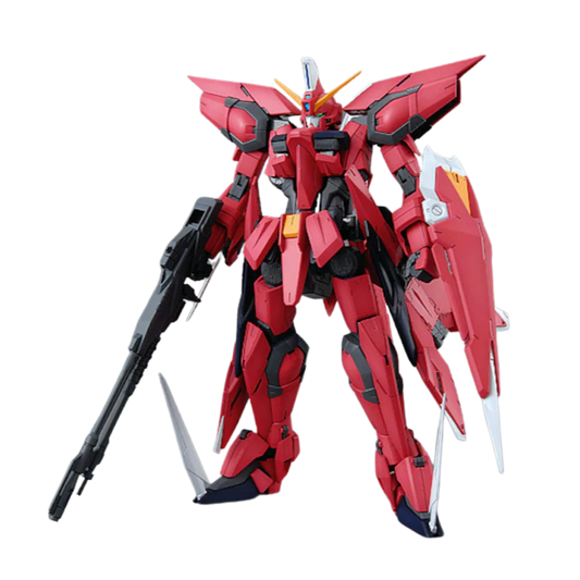 Bandai MG Aegis Gundam Master Grade model kit from Gundam SEED, featuring full transformation, high articulation, and detailed weaponry.