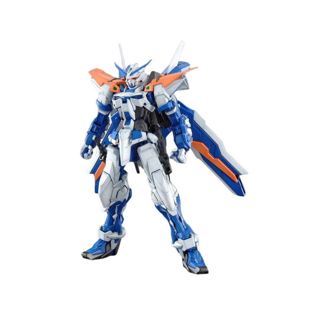  Full view of the MG Gundam Astray Blue Frame 2nd Revise with weapons ready for battle.