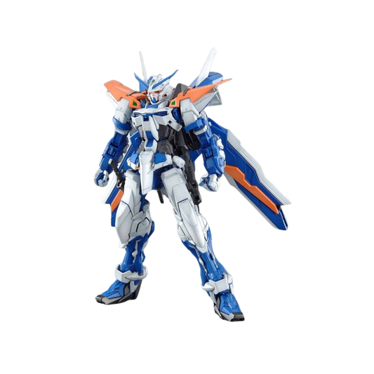  Full view of the MG Gundam Astray Blue Frame 2nd Revise with weapons ready for battle.