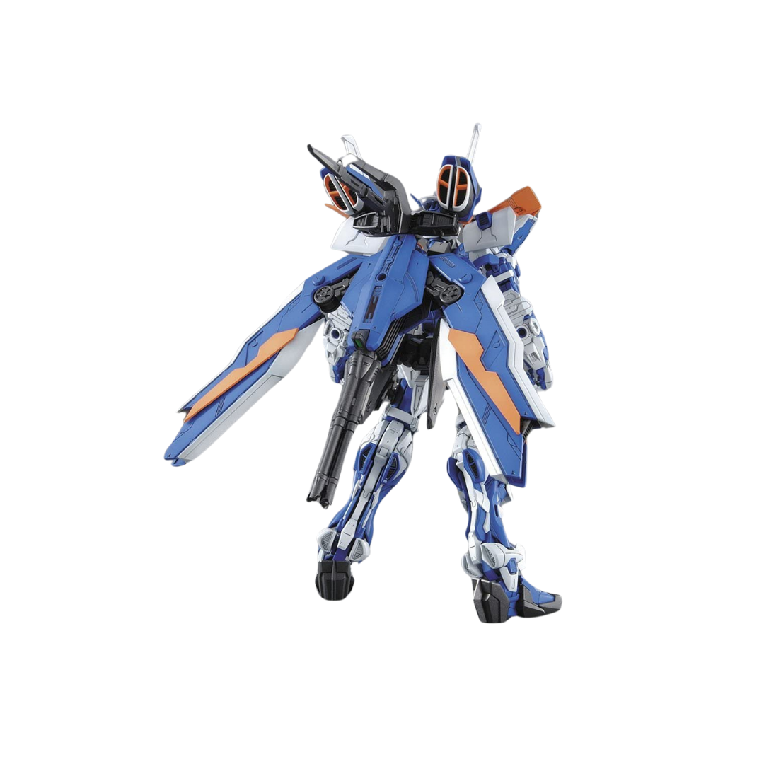 MG Gundam Astray Blue Frame 2nd Revise in a dynamic pose with Armed Saber and Beam Rifle.