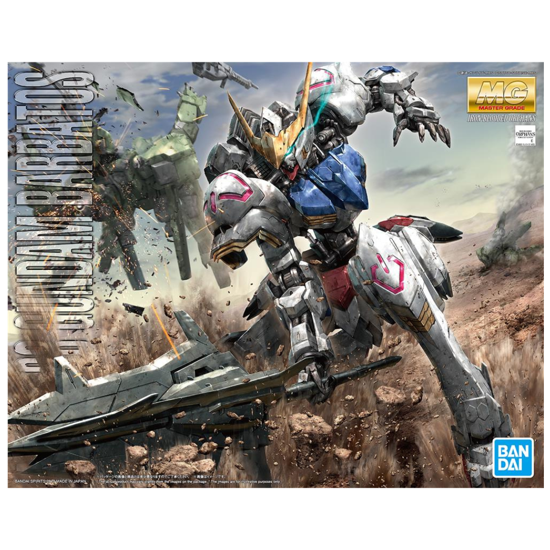MG Gundam Barbatos model kit from Gundam IBO, showcasing detailed mechanical frame and armor.
