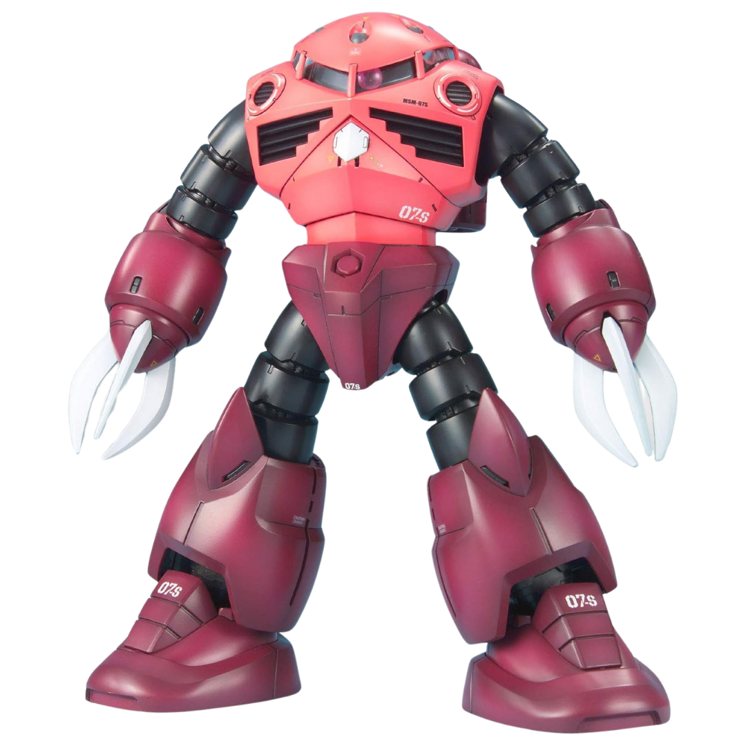 Bandai MG MSM-07 Z'Gok (Char's Custom) model kit featuring the iconic amphibious Mobile Suit in red.