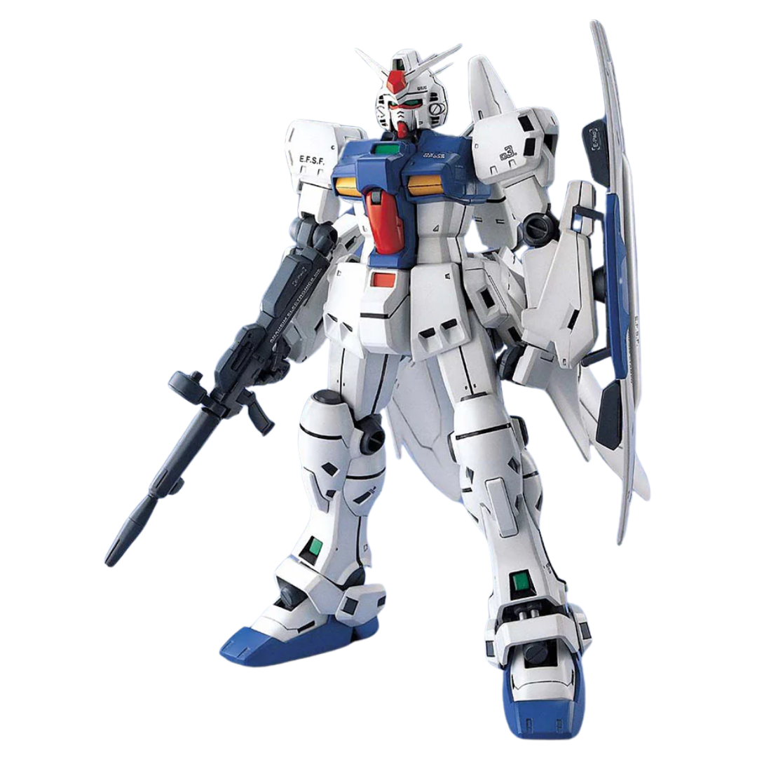 Bandai MG RX-78 GP03S Gundam model kit, 1/100 scale Master Grade from Stardust Memory with detailed inner frame and classic Federation weapon loadout.








