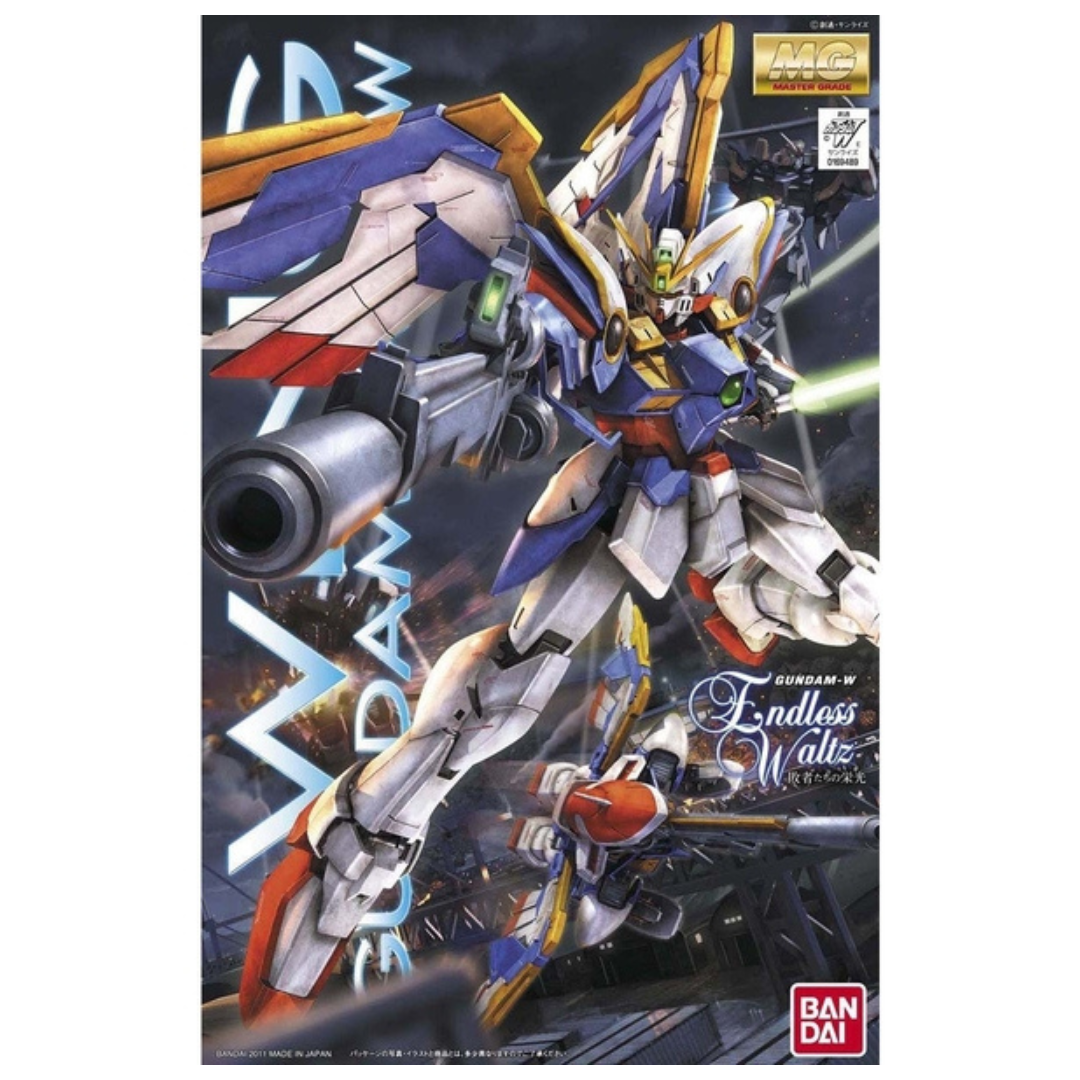 Bandai MG XXXG-01W Wing Gundam EW Ver. model kit showcasing intricate details, high articulation, and premium design. 