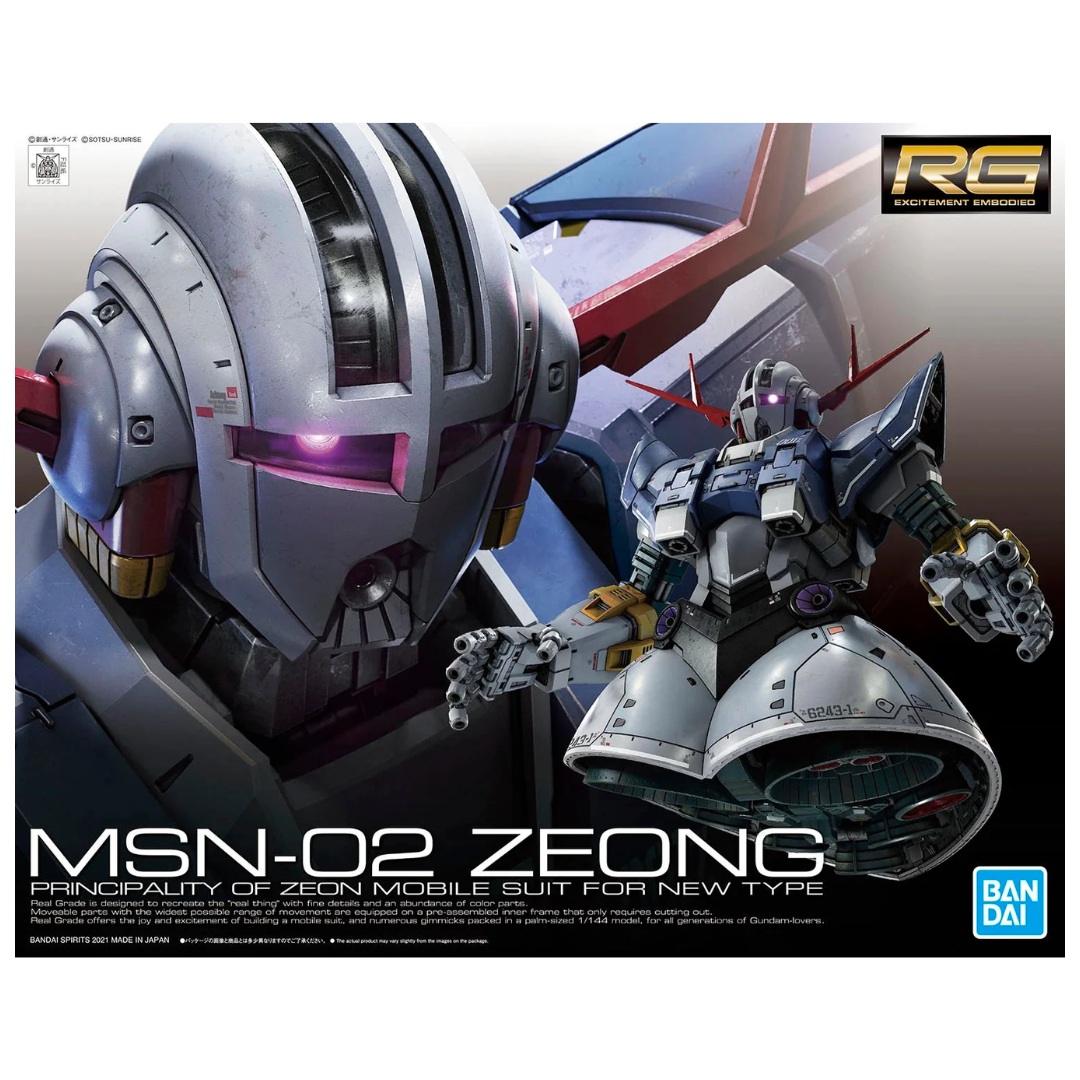 Front view of the RG MSN-02 Zeong with detailed armament, including the iconic beam cannons.