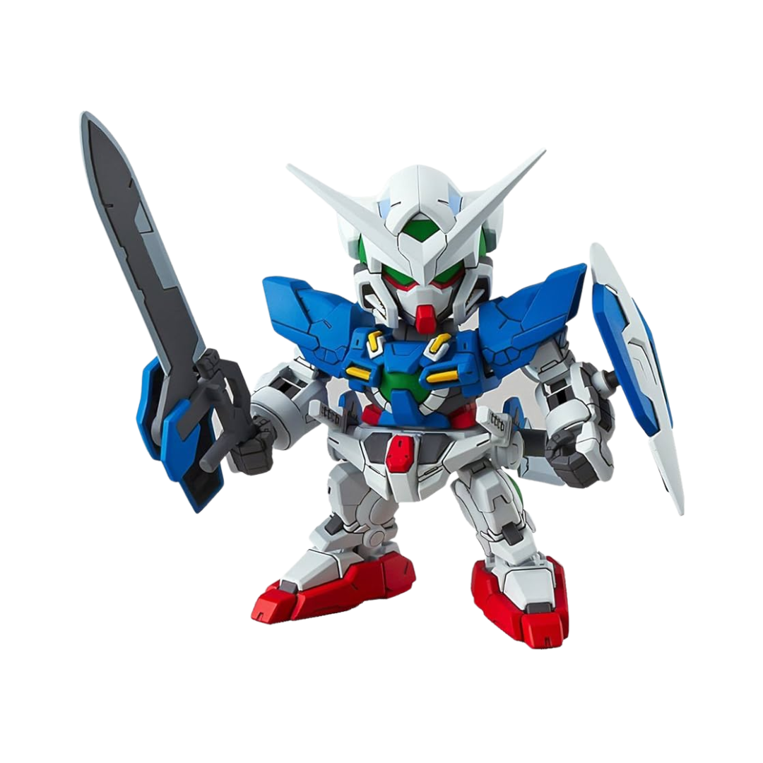 SD EX-Standard Gundam Exia from "Gundam 00" in a dynamic pose showcasing its sleek design.