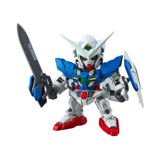 SD EX-Standard Gundam Exia from "Gundam 00" in a dynamic pose showcasing its sleek design.