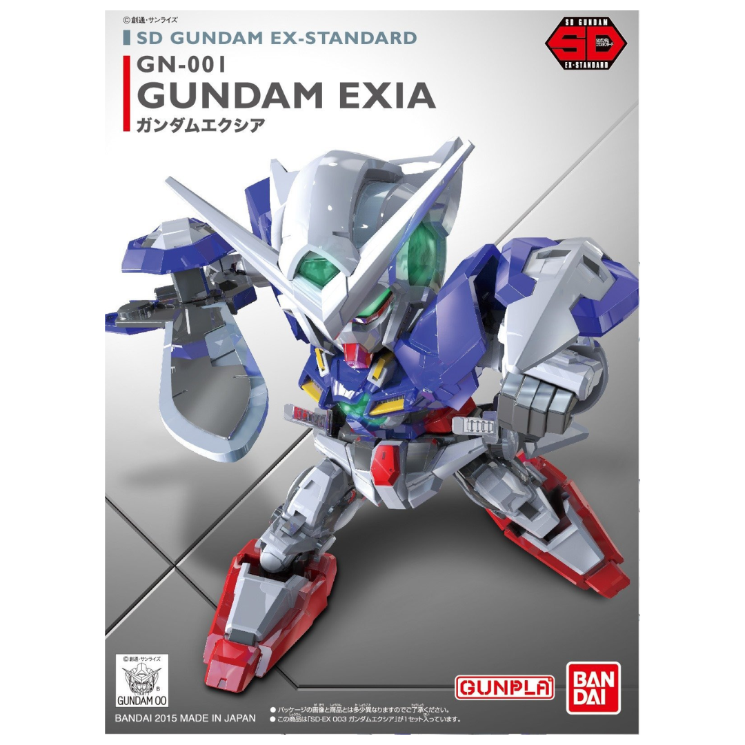 Close-up of SD EX-Standard Gundam Exia, highlighting its detailed parts and articulation.