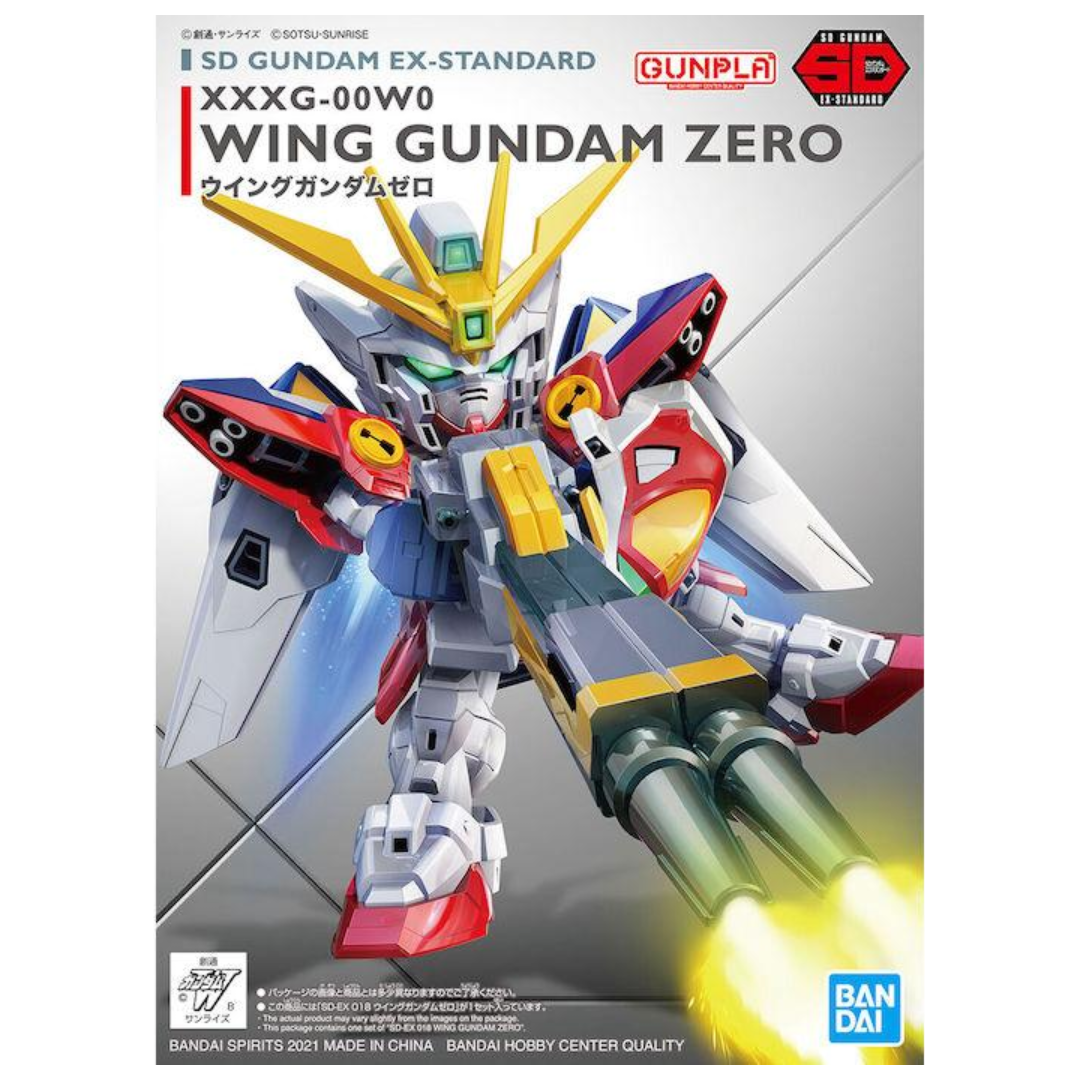SD Wing Gundam Zero model kit with Twin Buster Rifle, articulated wings, and transformation into Neo-Bird Mode from Gundam Wing