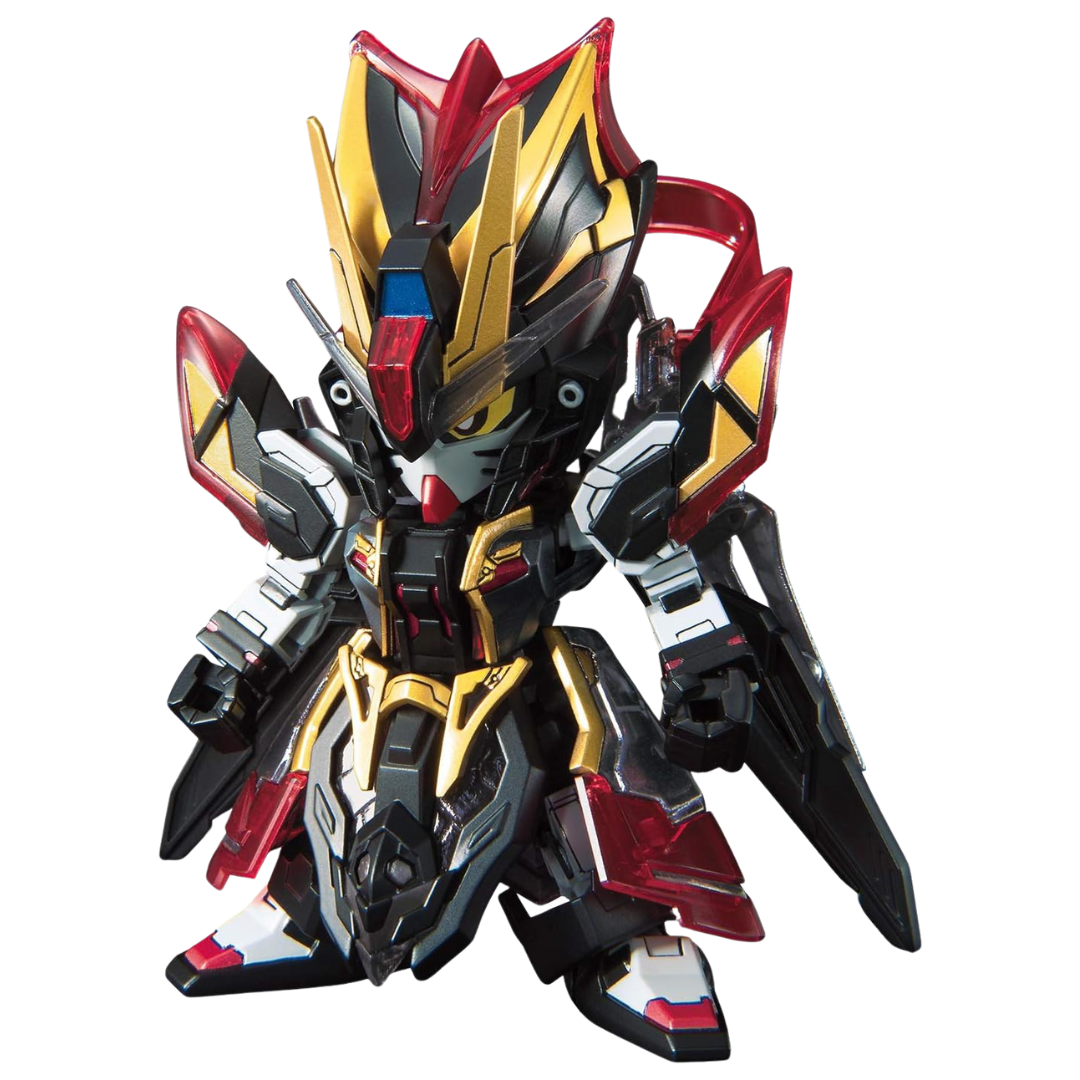 Bandai SD Xun Yu Strike Noir from SD Sangoku Soketsuden, a highly detailed and articulated chibi-style Gunpla featuring sleek black armor and dynamic weaponry.