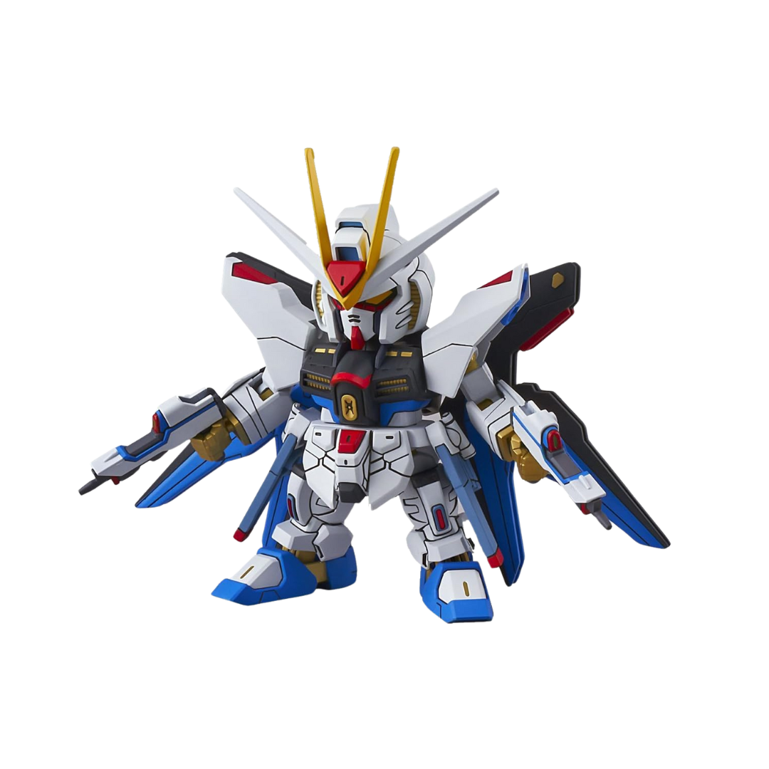 SD EX-Standard Strike Freedom Gundam from "Gundam SEED Destiny" in a dramatic pose.