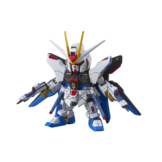 SD EX-Standard Strike Freedom Gundam from "Gundam SEED Destiny" in a dramatic pose.