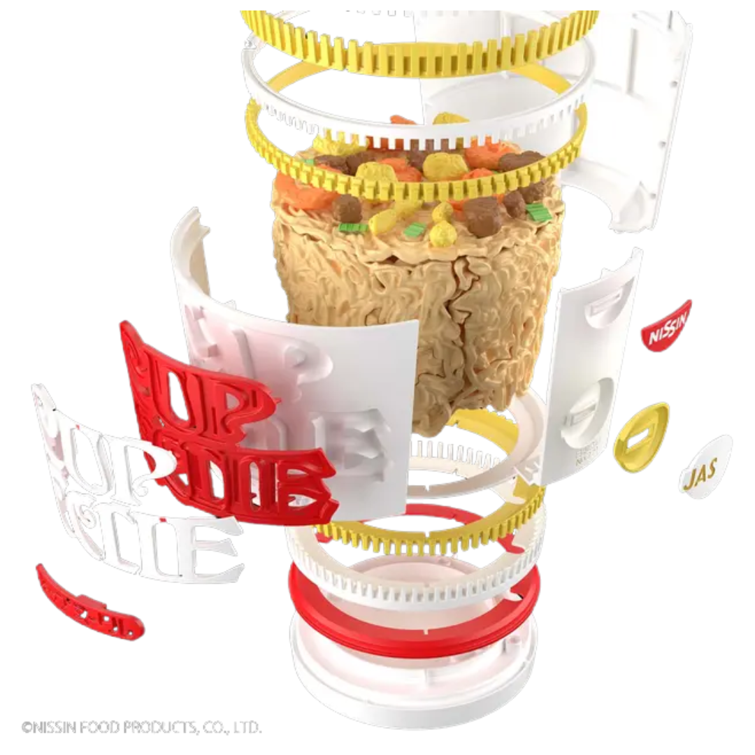 Bandai Best Hit Chronicle Cup Noodle plastic model kit built and displayed at 1/1 scale