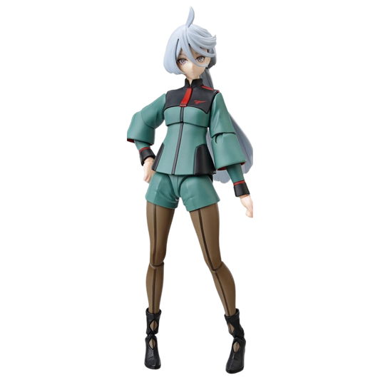 Figure-Rise Miorine Rembran built kit, standing pose with articulated arms, Witch from Mercury display