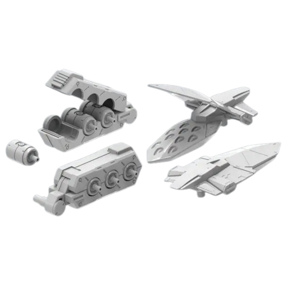 MS Funnel 01 on 1/144 HG Gunpla, remote funnel effects posed around the mobile suit