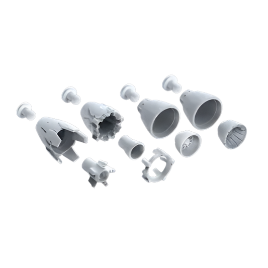 Bandai Builders Parts HD 1/100 MS Vernier 01 accessory kit showing multiple vernier and thruster nozzle components for 1/100 Gunpla customisation.