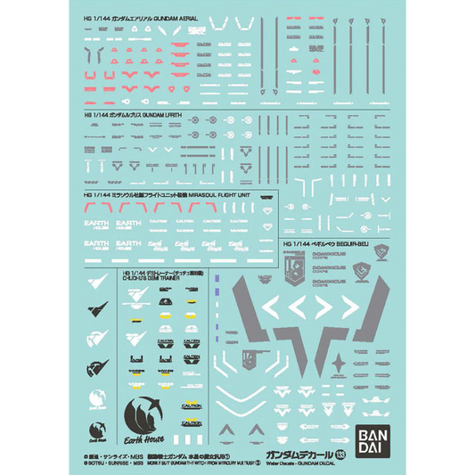 Bandai GD133 Multiuse 1 Witch from Mercury waterslide decal sheet with logos and caution markings for Gunpla detailing