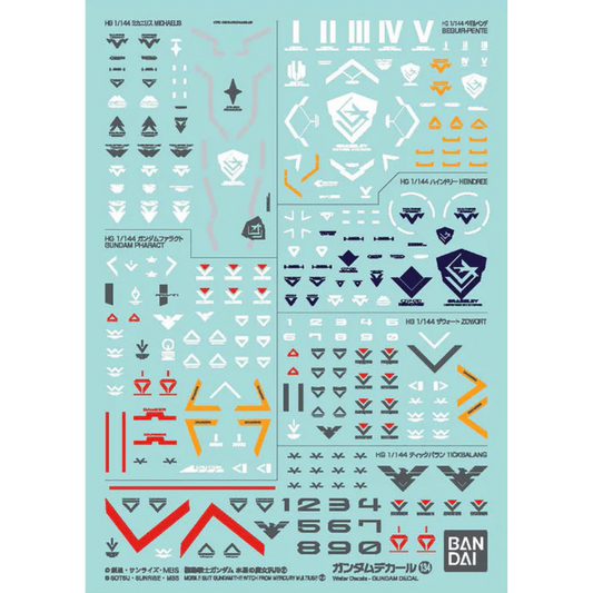 Bandai GD134 Multiuse 2 Witch from Mercury waterslide decal sheet with unit markings and caution symbols for Gunpla detailing