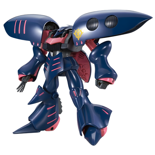 Bandai HG AMX-004 Qubeley Mk-II 1/144 scale model kit featuring curved armor, binder funnels, and beam sabers.