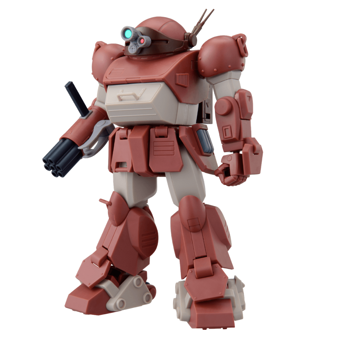 Bandai HG Brutishdog Armored Trooper VOTOMS model kit with forearm gatling weapon and red armor