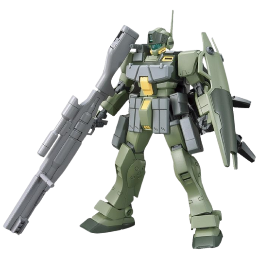Bandai HG GM Sniper K9 1/144 scale model kit front view showing mobile suit with beam sniper rifle and K9 support unit
