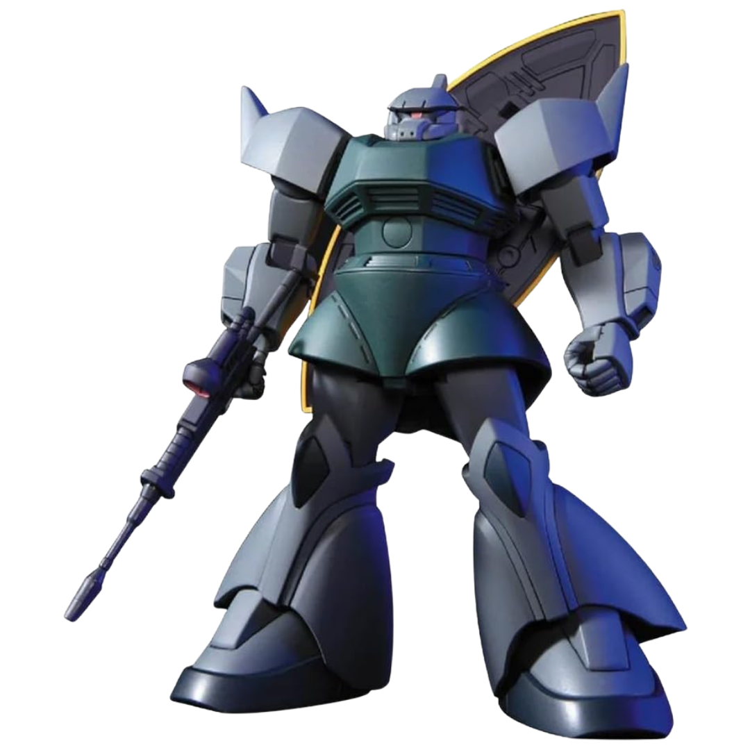 Front view of completed HG Gelgoog / Gelgoog Cannon model showing weapon loadout and mono-eye details