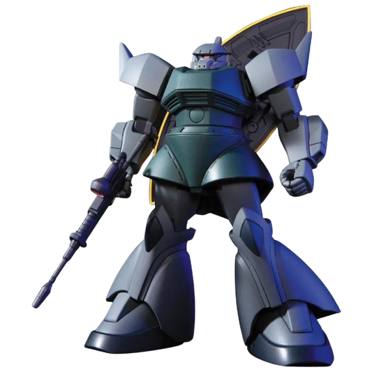 Front view of completed HG Gelgoog / Gelgoog Cannon model showing weapon loadout and mono-eye details