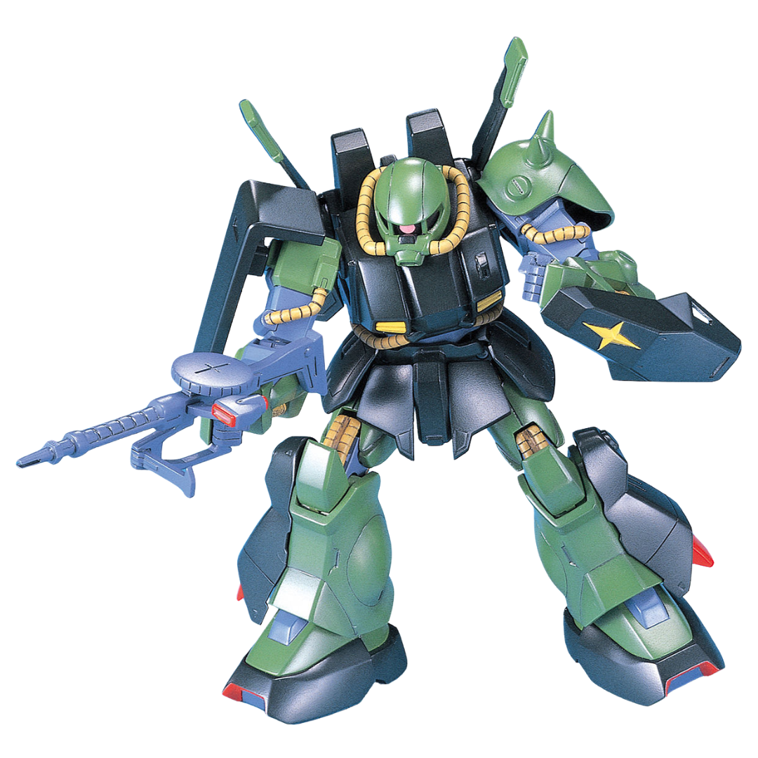 Bandai HG 1/144 HI-Zack built kit, three-quarter pose with rifle, Z Gundam