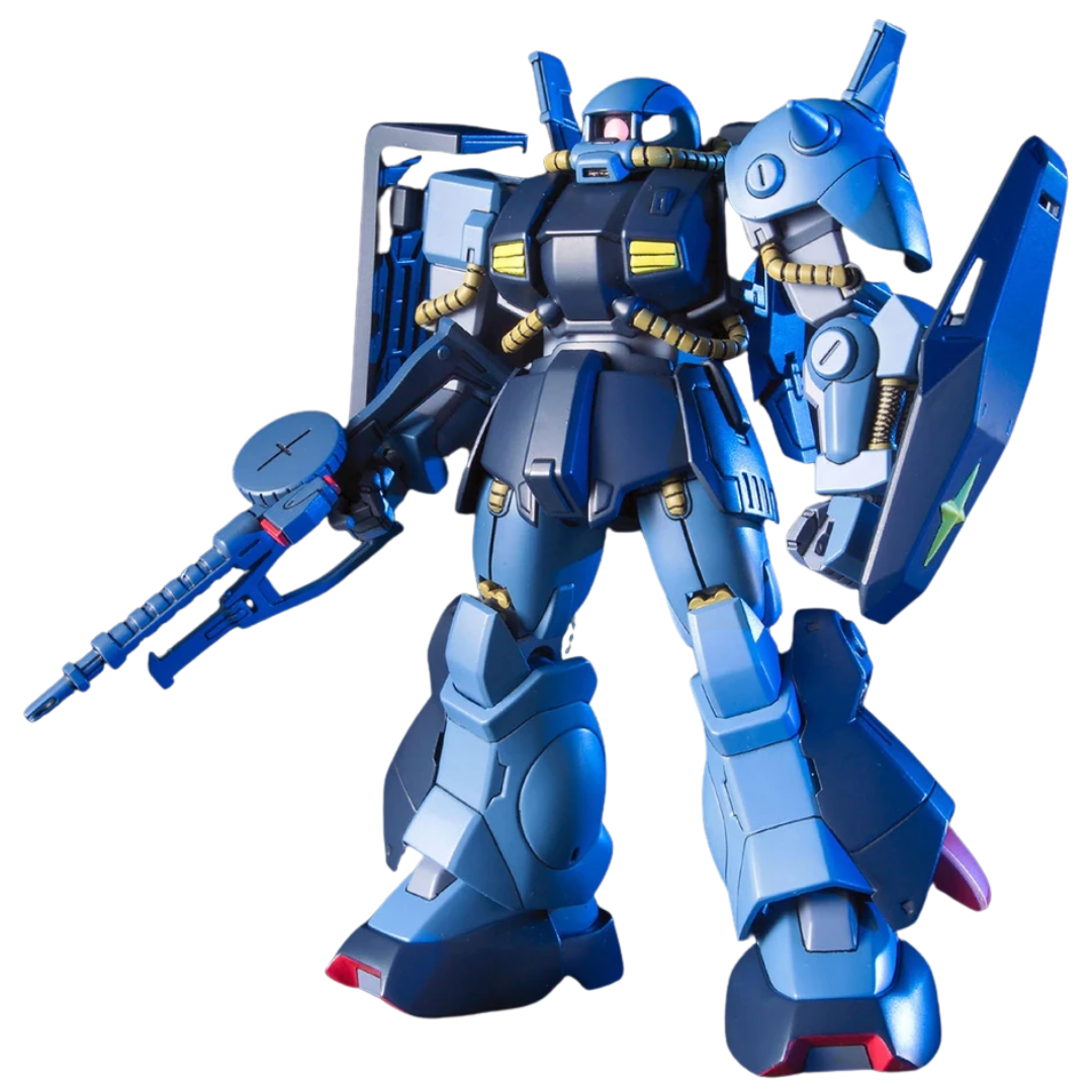 Bandai HG 1/144 RMS-106 Hi-Zack Earth Federation built kit, three-quarter pose with rifle, Mobile Suit Zeta Gundam