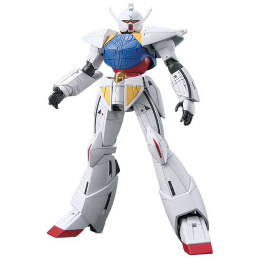 Bandai HG 1/144 Turn A Gundam built kit, three-quarter front pose, clean white armour, Correct Century display piece
