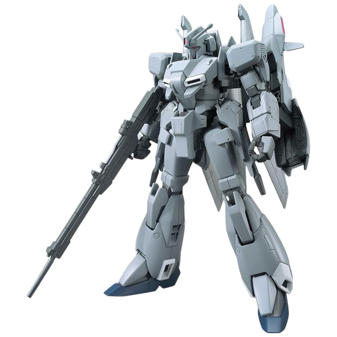 Bandai HGUC Zeta Plus Unicorn Ver. 1/144 scale model kit front view standing with rifle and shield