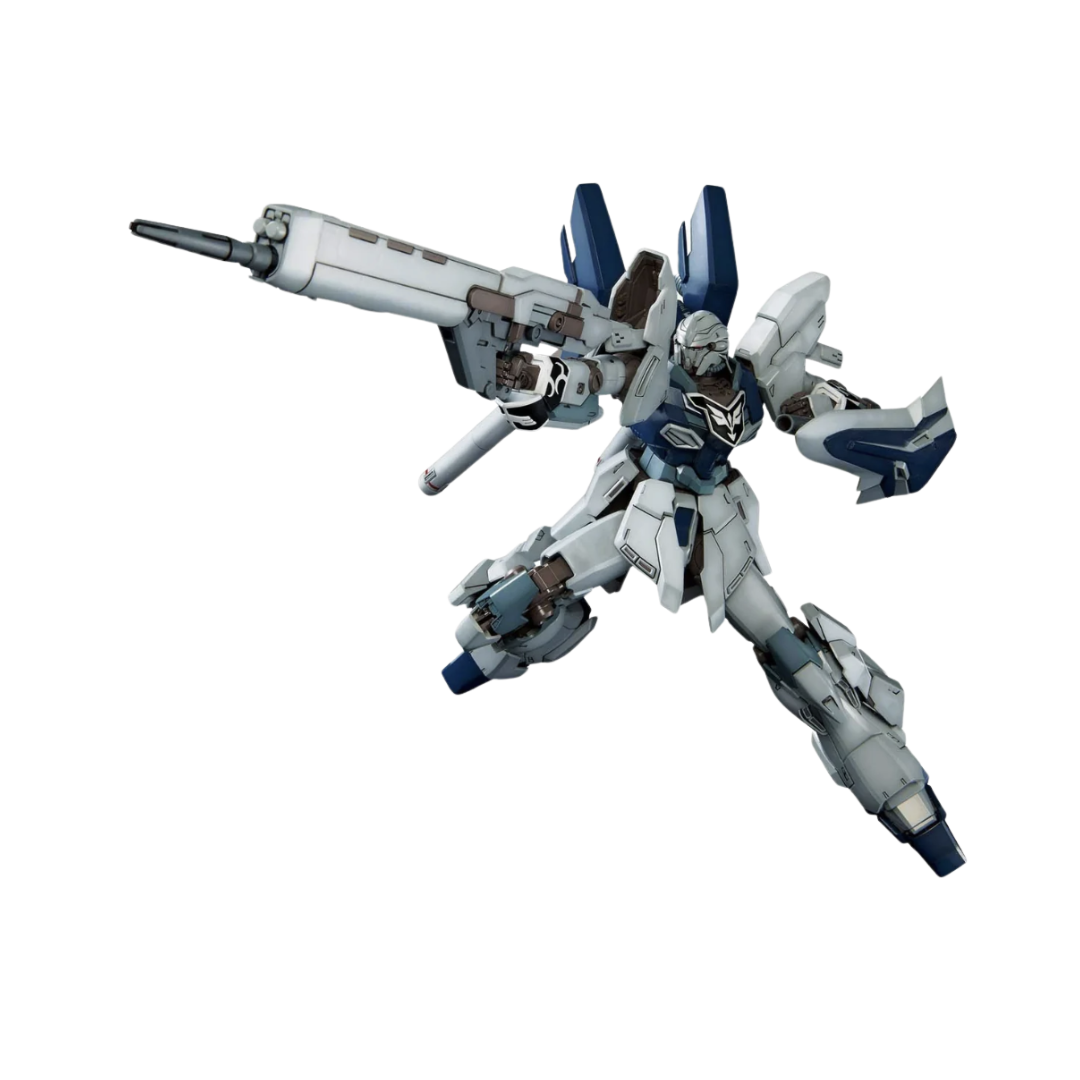 MG Sinanju Stein Narrative Ver. Gunpla model kit from Gundam NT with high detail, advanced articulation, and heavy weapon loadout.