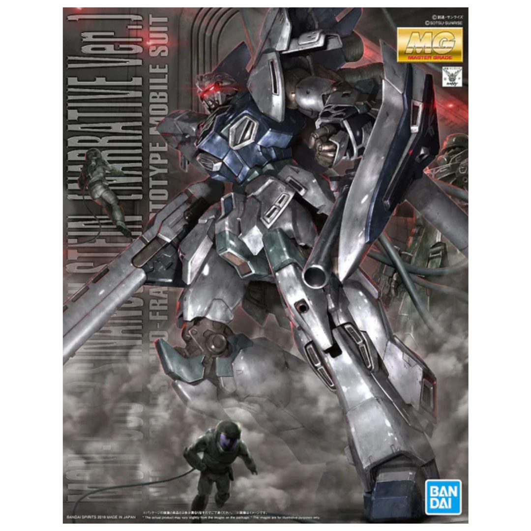 MG Sinanju Stein Narrative Ver. Gunpla model kit from Gundam NT with high detail, advanced articulation, and heavy weapon loadout.
