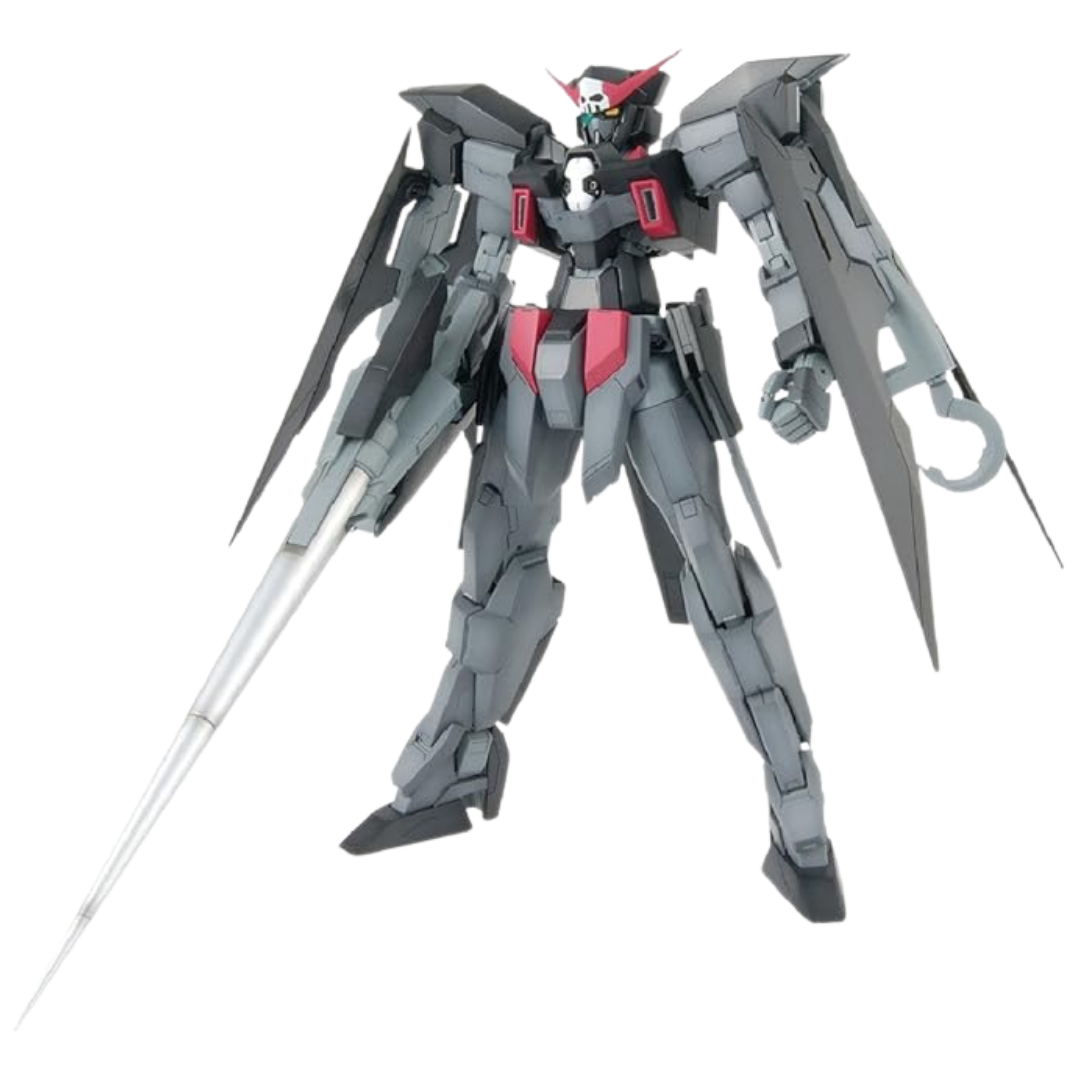 Bandai MG Gundam AGE-2 Dark Hound 1/100 scale model kit front view standing with cloak arms and DODS Lancer