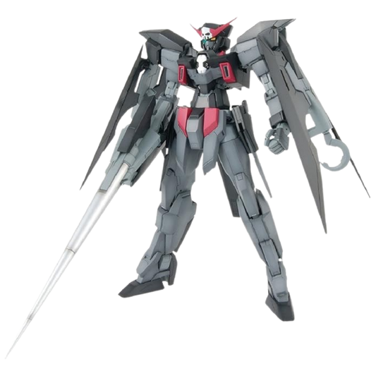 Bandai MG Gundam AGE-2 Dark Hound 1/100 scale model kit front view standing with cloak arms and DODS Lancer