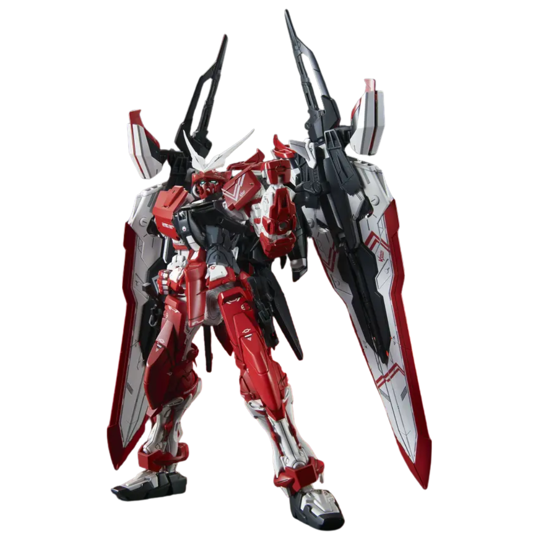Bandai MG 1/100 Gundam Astray Turn Red built kit, three-quarter pose, SEED VS Astray