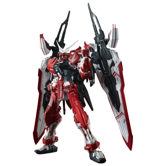 Bandai MG 1/100 Gundam Astray Turn Red built kit, three-quarter pose, SEED VS Astray