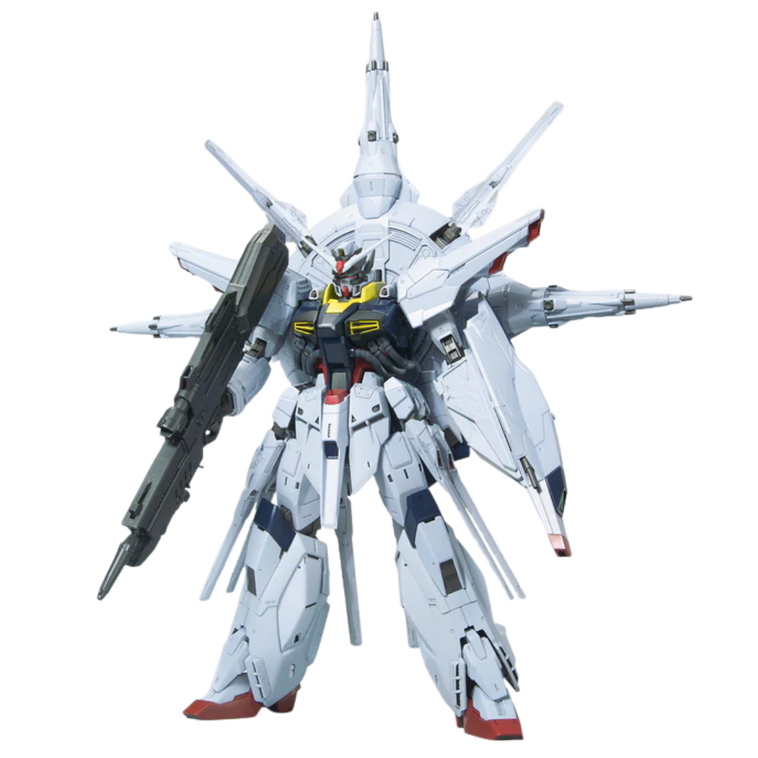 Bandai MG 1/100 Providence Gundam built kit, three-quarter pose with large backpack, Gundam SEED