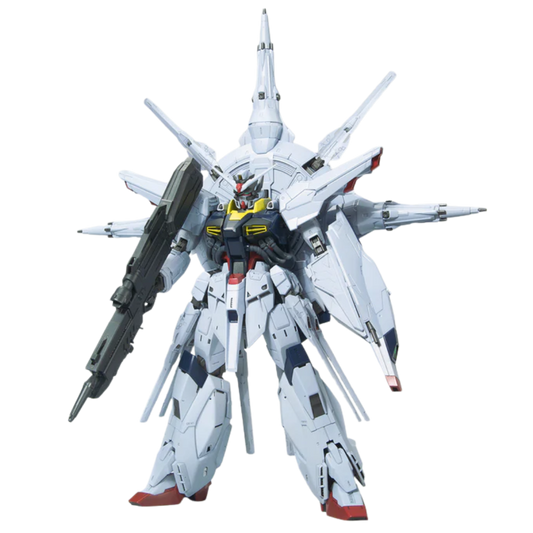 Bandai MG 1/100 Providence Gundam built kit, three-quarter pose with large backpack, Gundam SEED