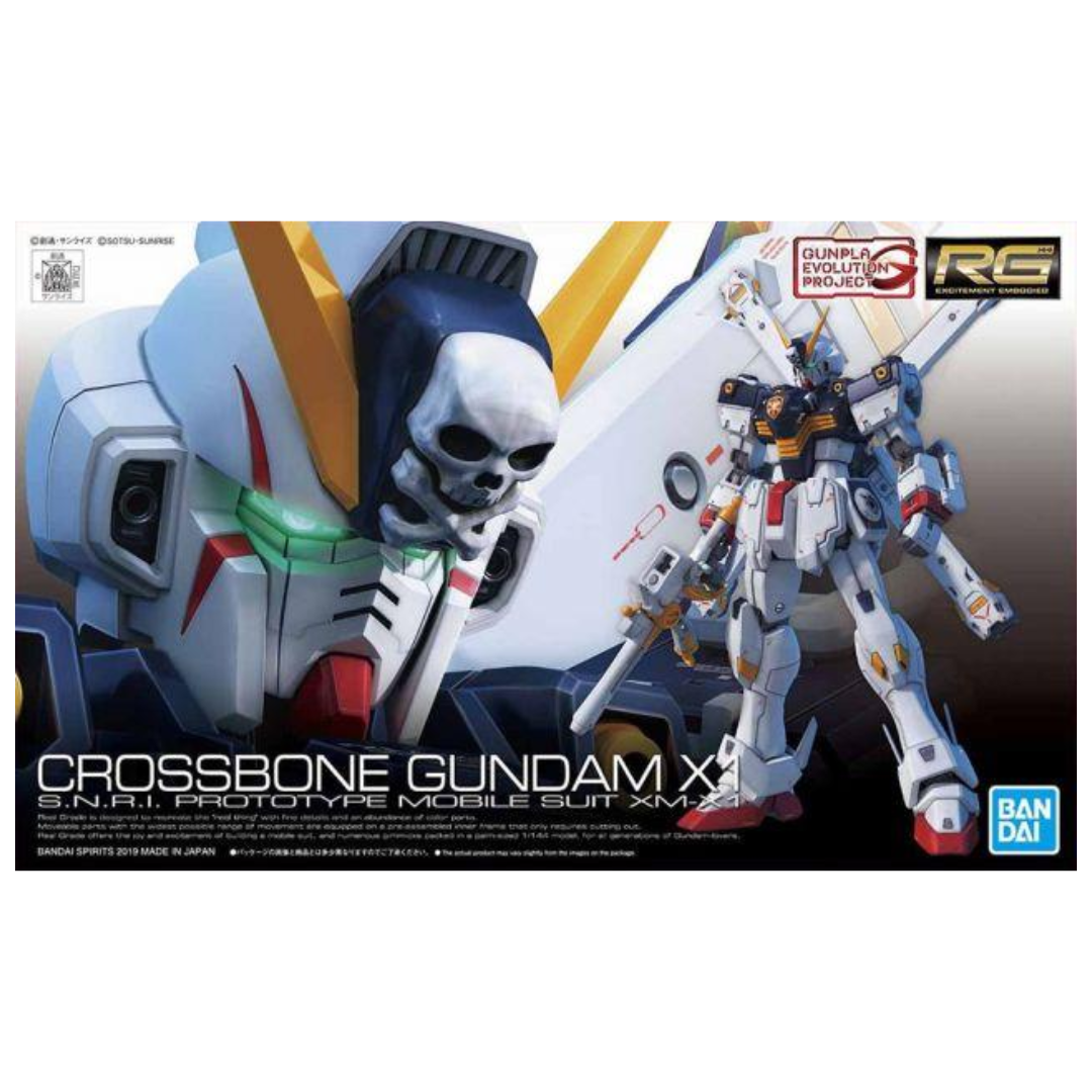 Bandai RG Crossbone Gundam X1 model kit featuring pirate-inspired design, dynamic articulation, and detailed construction for Gundam enthusiasts.