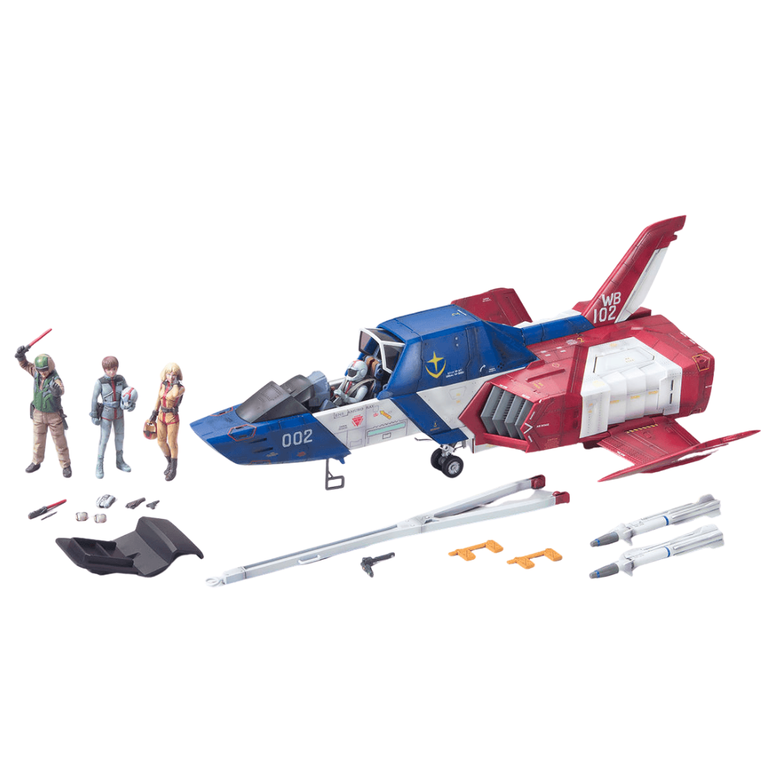 Bandai UCHG Core Fighter Mobile Suit Gundam model kit with aircraft, pilot figures, and accessories