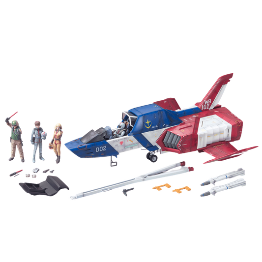 Bandai UCHG Core Fighter Mobile Suit Gundam model kit with aircraft, pilot figures, and accessories