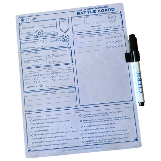 Beadle & Grimm’s D&D Cleric Battle Board with dry-erase pen attached